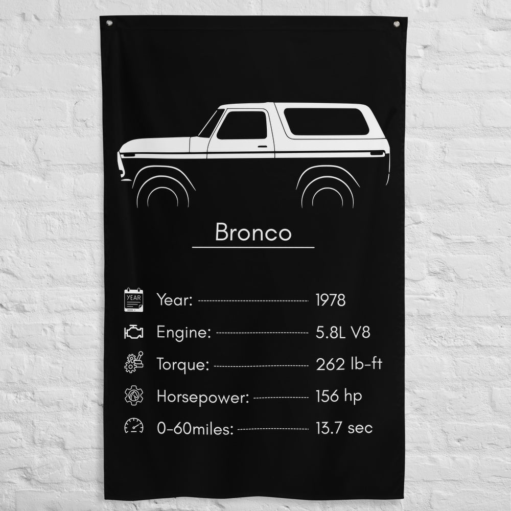 Ford Bronco 1978 car silhouette spec flag - White Brick Wall