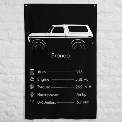 Ford Bronco 1978 car silhouette spec flag - White Brick Wall
