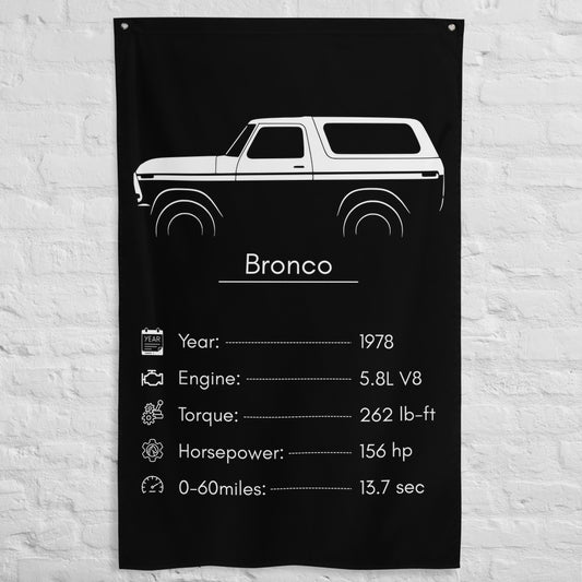 Ford Bronco 1978 car silhouette spec flag - White Brick Wall