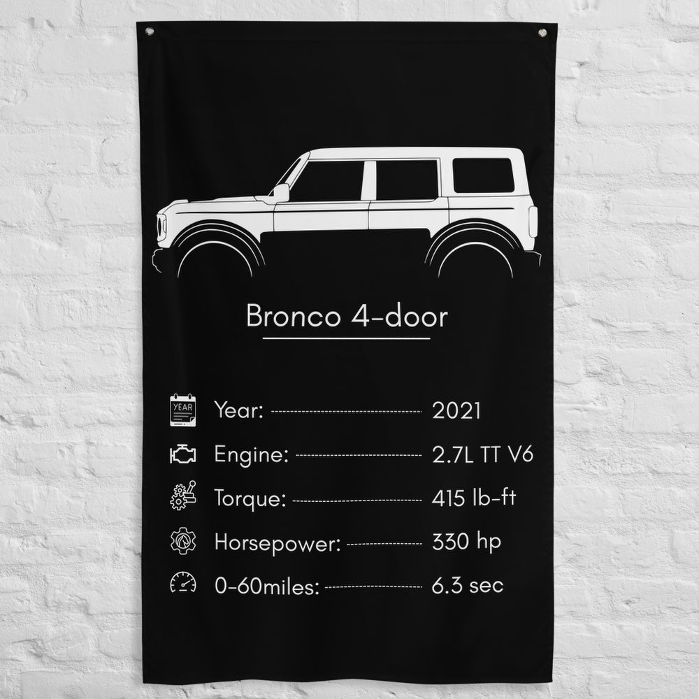Ford Bronco 4-door 2021 car silhouette spec flag - White Brick Wall