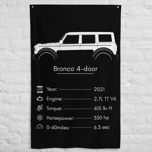 Ford Bronco 4-door 2021 car silhouette spec flag - White Brick Wall