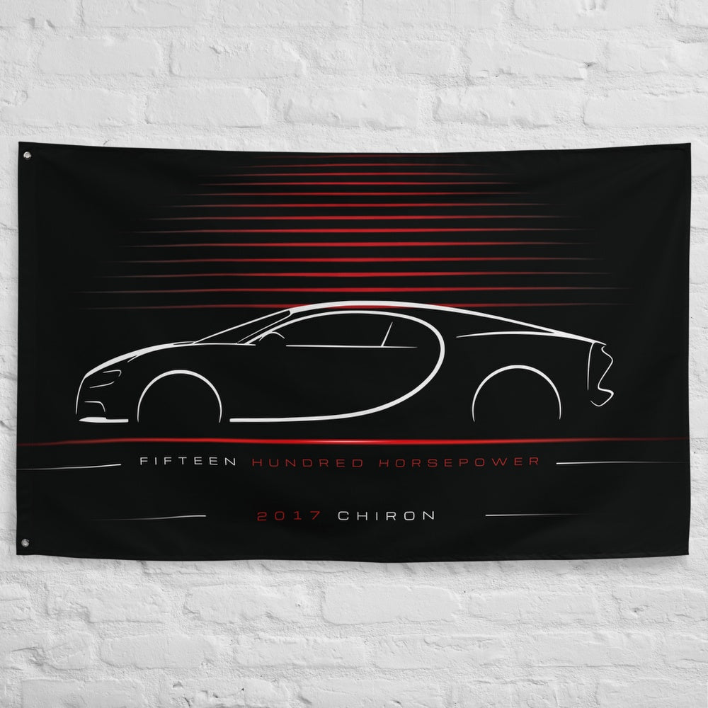 Bugatti Chiron 2017 car silhouette flag - White Brick Wall