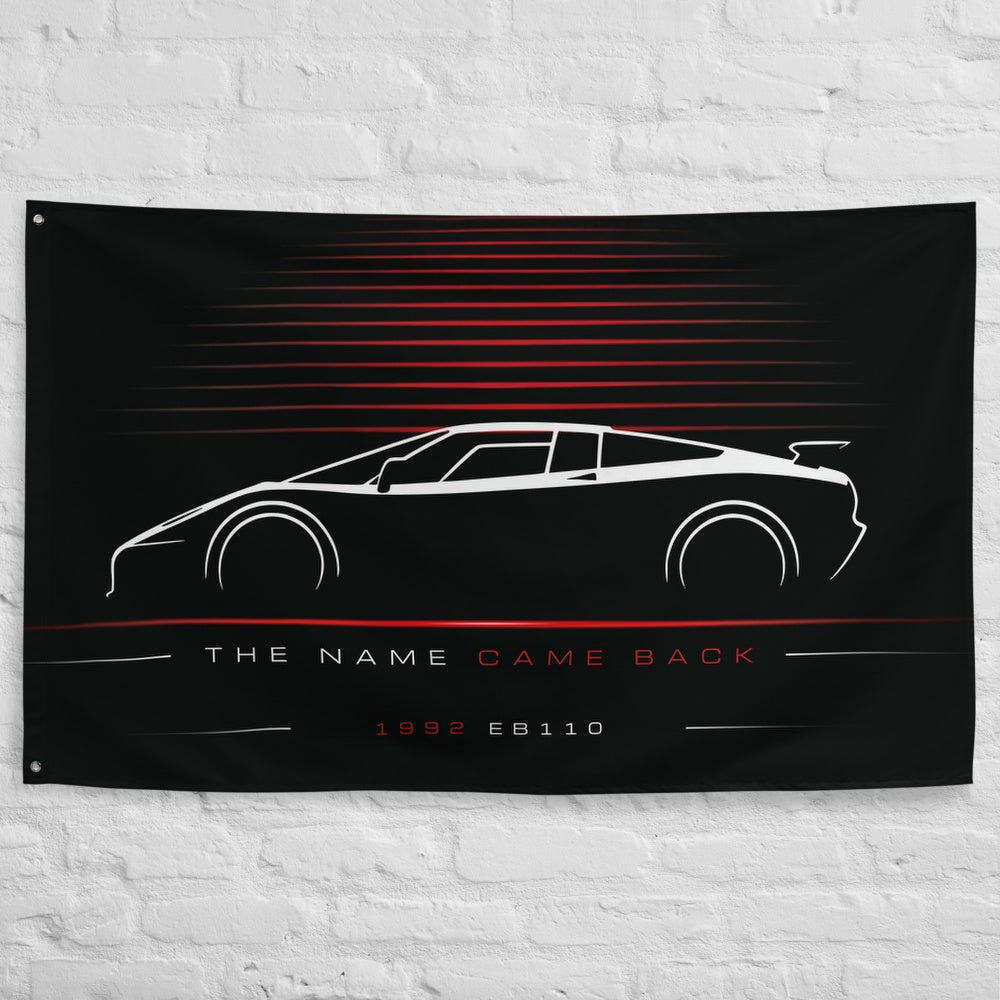 Bugatti EB110 1992 car silhouette flag - White Brick Wall