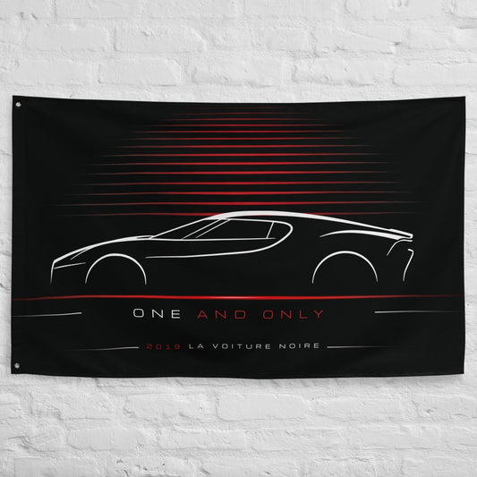 Bugatti La Voiture Noire 2019 car silhouette flag - White Brick Wall