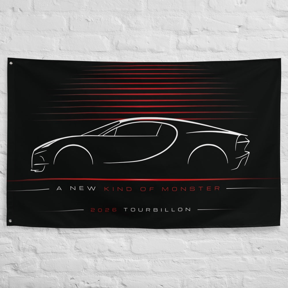 Bugatti Tourbillon 2026 car silhouette flag - White Brick Wall