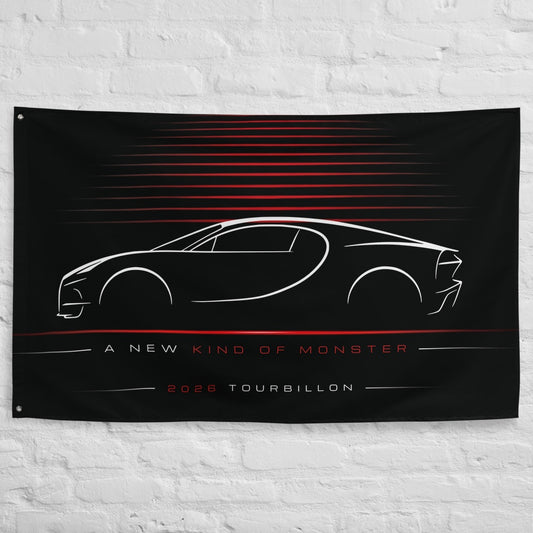 Bugatti Tourbillon 2026 car silhouette flag - White Brick Wall