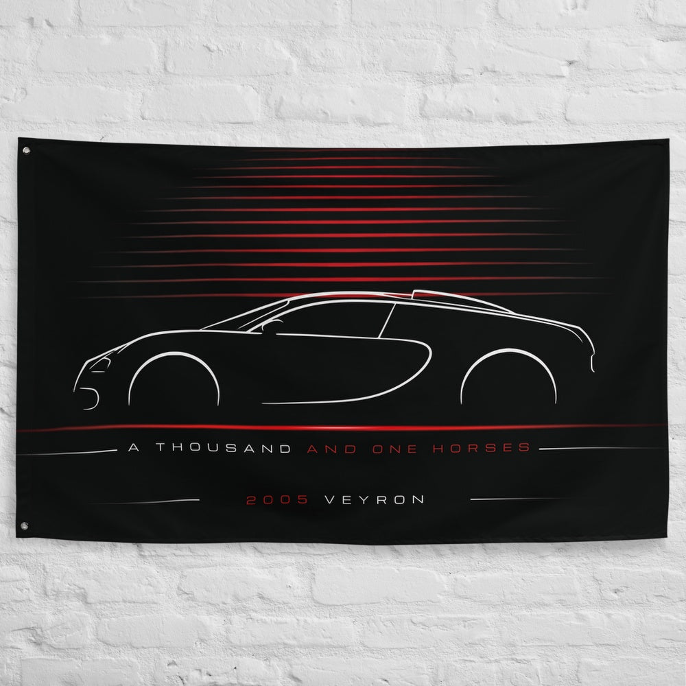 Bugatti Veyron 2005 car silhouette flag - White Brick Wall