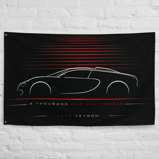 Bugatti Veyron 2005 car silhouette flag - White Brick Wall