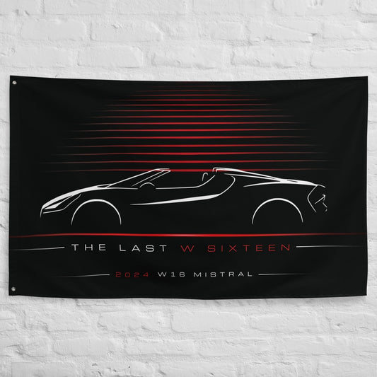 Bugatti W16 Mistral 2024 car silhouette flag - White Brick Wall