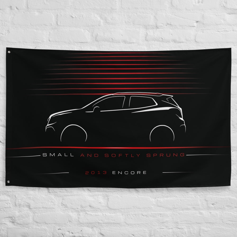 Buick Encore 2013 car silhouette flag - White Brick Wall