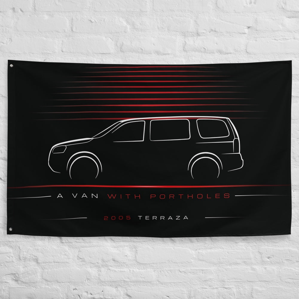 Buick Terraza 2005 car silhouette flag - White Brick Wall