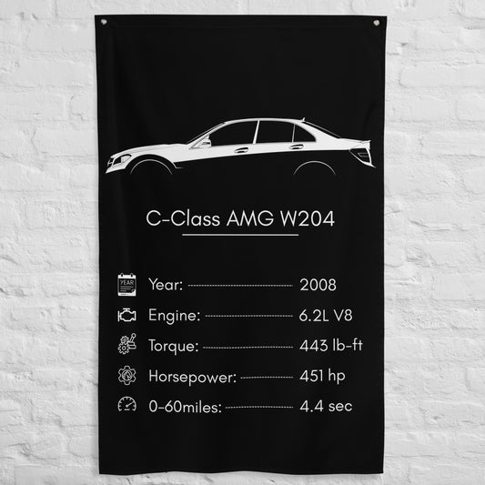 Mercedes-Benz C-Class AMG W204 2008 car silhouette spec flag - White Brick Wall
