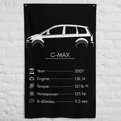 Ford C-MAX 2007 car silhouette spec flag - White Brick Wall