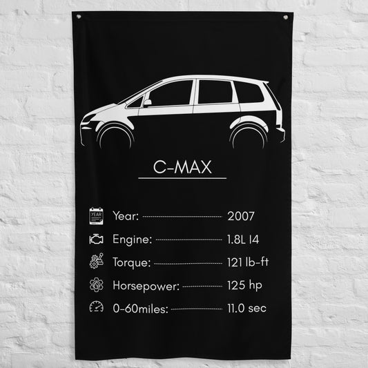 Ford C-MAX 2007 car silhouette spec flag - White Brick Wall