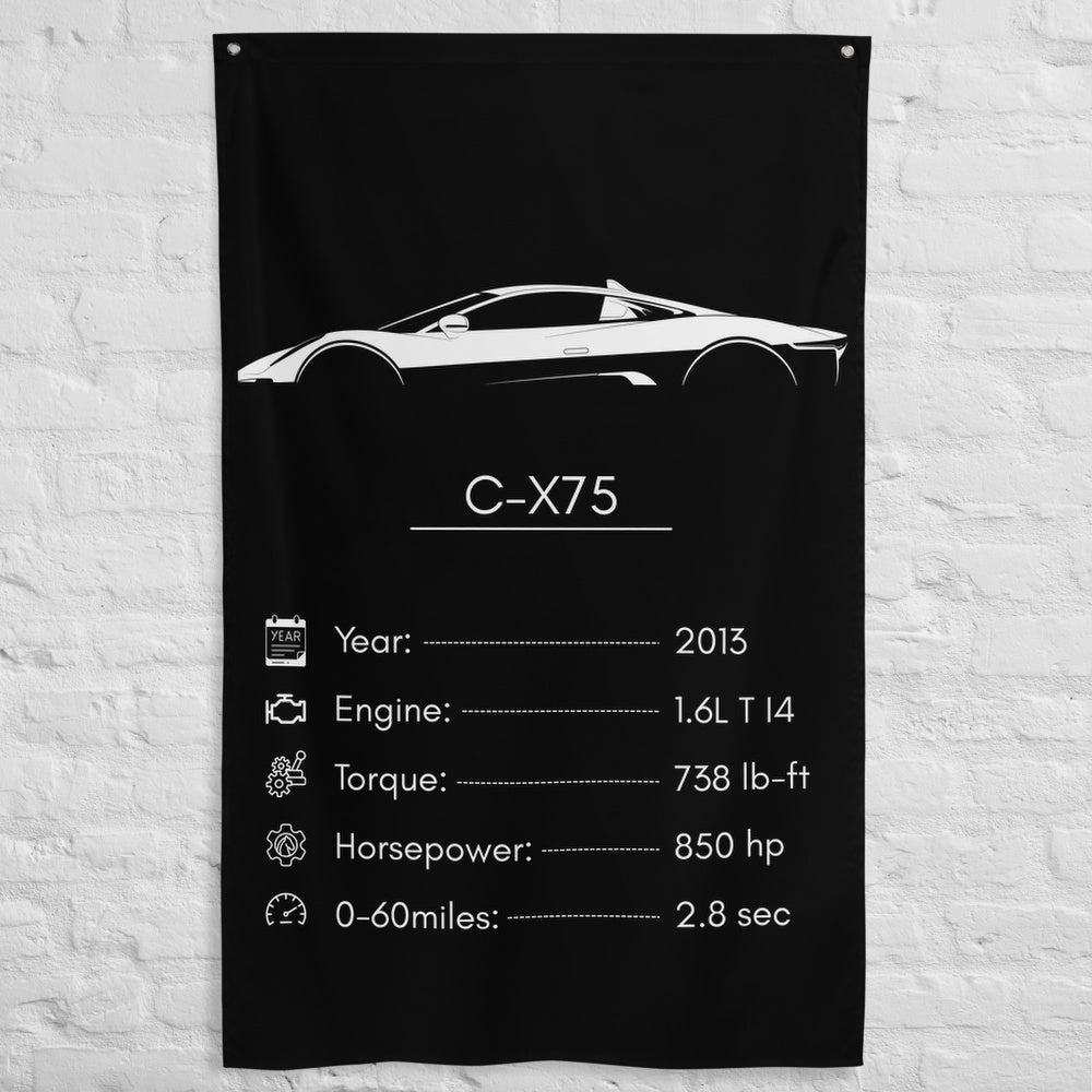 Jaguar C-X75 2013 car silhouette spec flag - White Brick Wall