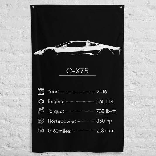 Jaguar C-X75 2013 car silhouette spec flag - White Brick Wall