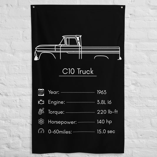 Chevrolet C10 Truck 1963 car silhouette spec flag - White Brick Wall