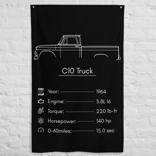 Chevrolet C10 Truck 1964 car silhouette spec flag - White Brick Wall