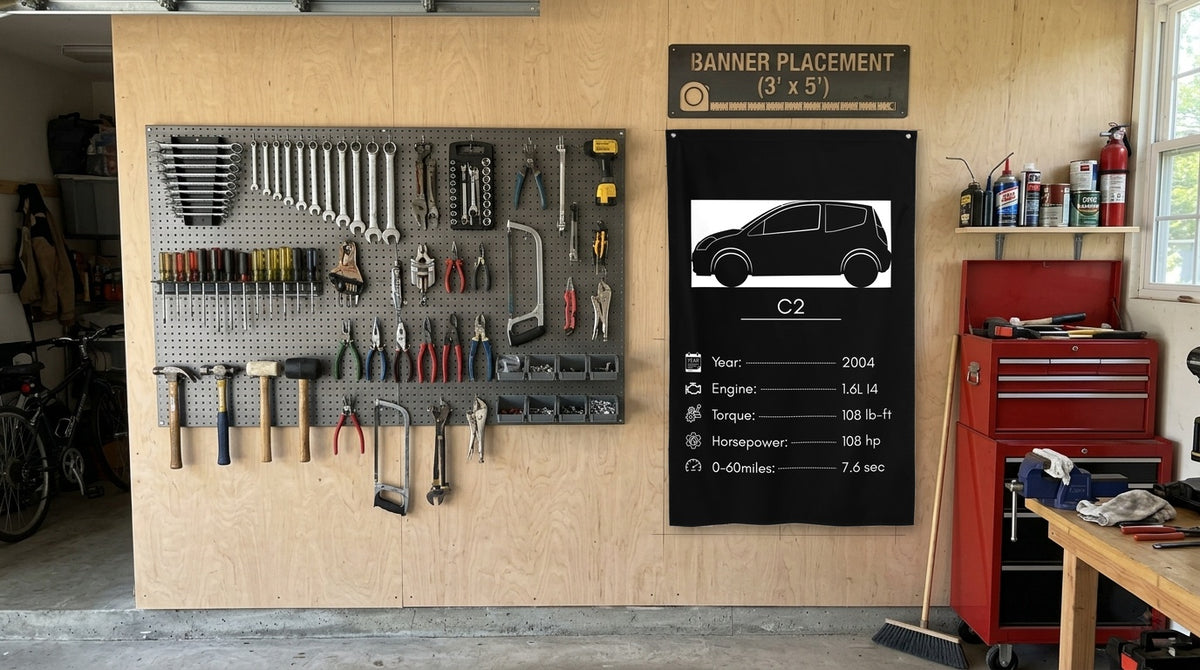Citroen C2 2004 car silhouette spec flag - Garage Plywood Wall