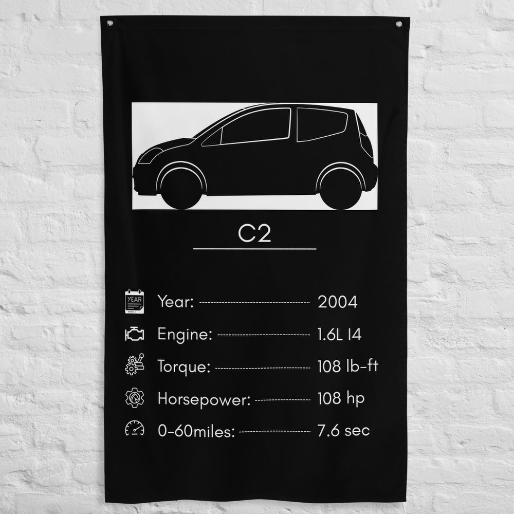 Citroen C2 2004 car silhouette spec flag - White Brick Wall