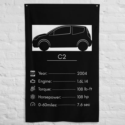 Citroen C2 2004 car silhouette spec flag - White Brick Wall