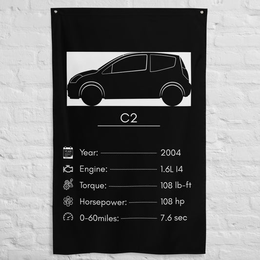 Citroen C2 2004 car silhouette spec flag - White Brick Wall