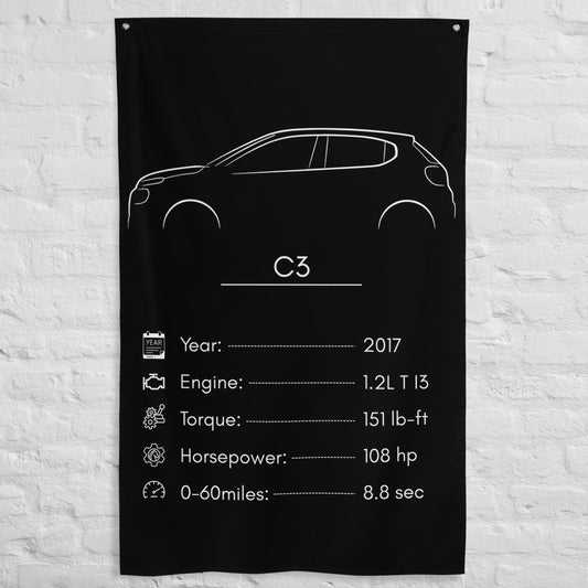Citroen C3 2017 car silhouette spec flag - White Brick Wall