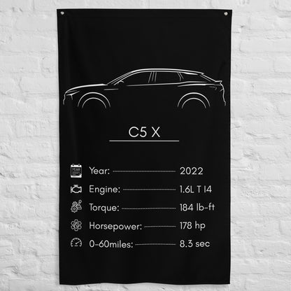 Citroen C5 X 2022 car silhouette spec flag - White Brick Wall