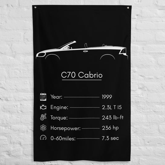 Volvo C70 Cabrio 1999 (Design 2) car silhouette spec flag - White Brick Wall