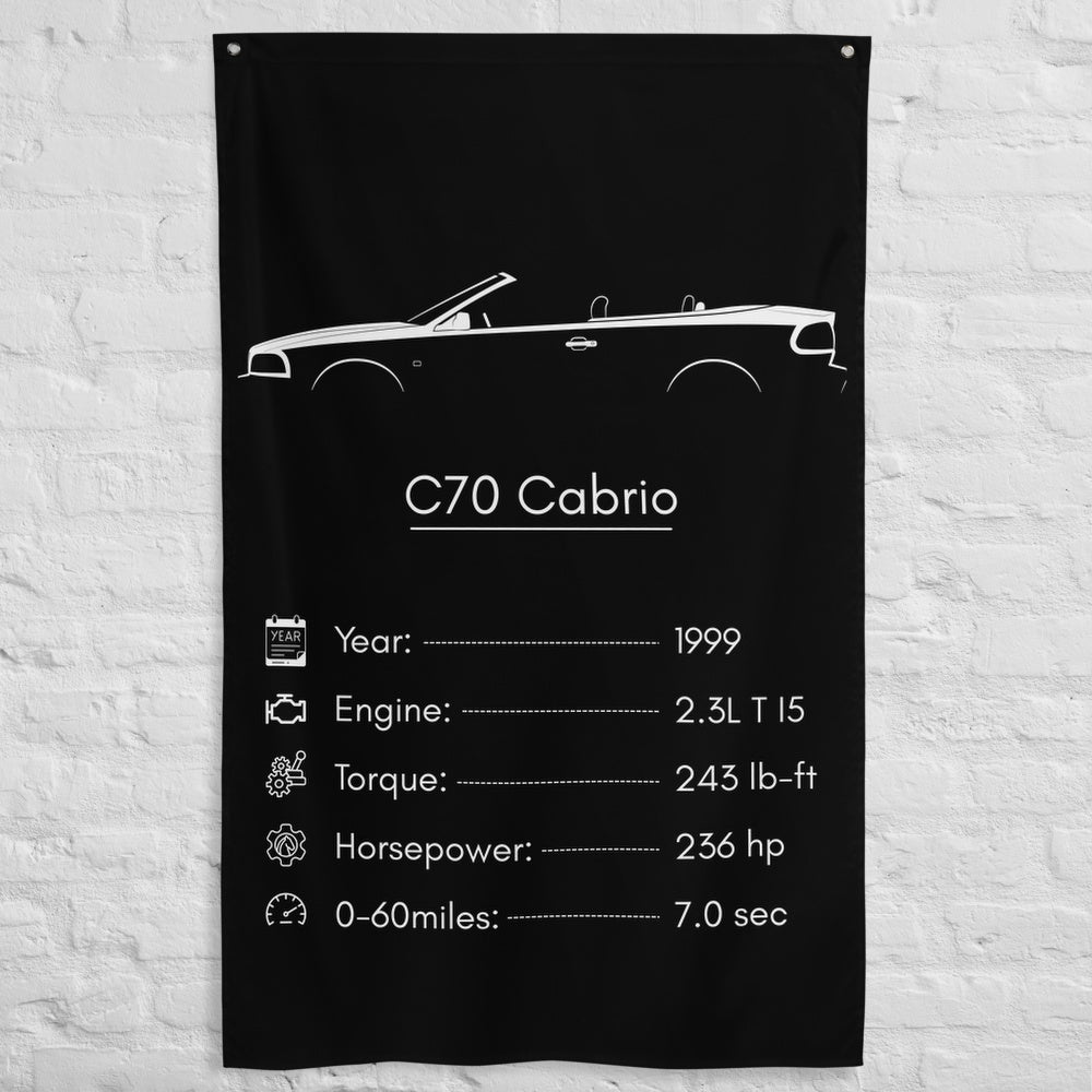 Volvo C70 Cabrio 1999 car silhouette spec flag - White Brick Wall