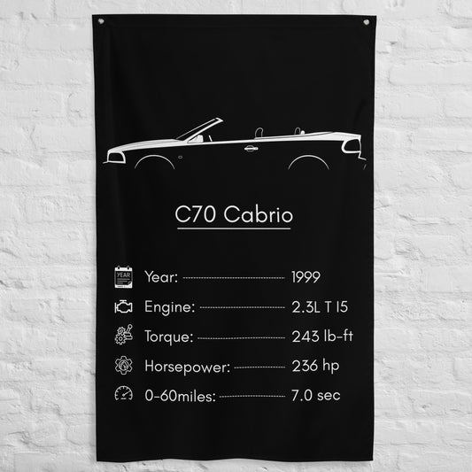 Volvo C70 Cabrio 1999 car silhouette spec flag - White Brick Wall