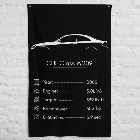 Mercedes-Benz CLK-Class W209 2003 car silhouette spec flag - White Brick Wall