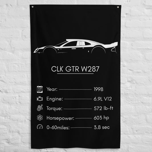 Mercedes-Benz CLK GTR W287 1998 car silhouette spec flag - White Brick Wall