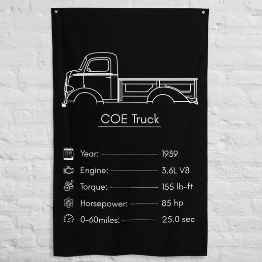 Ford COE Truck 1939 car silhouette spec flag - White Brick Wall