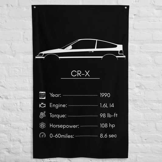 Honda CR-X 1990 car silhouette spec flag - White Brick Wall