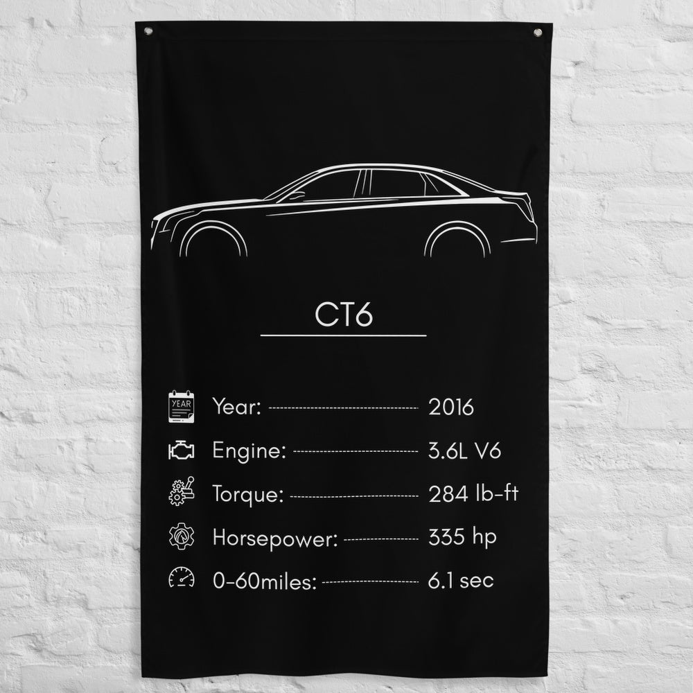 Cadillac CT6 2016 car silhouette spec flag - White Brick Wall
