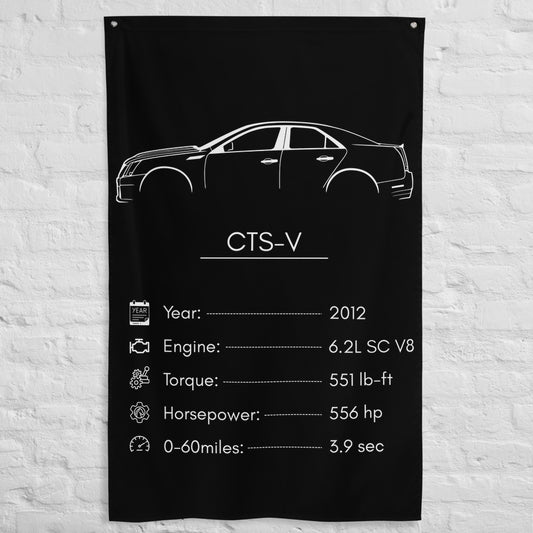 Cadillac CTS-V 2012 car silhouette spec flag - White Brick Wall