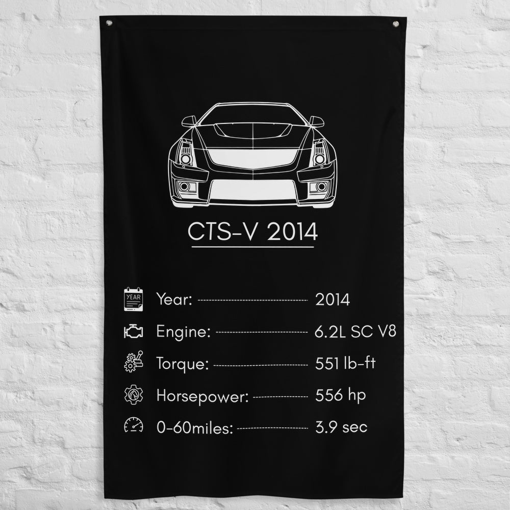 Cadillac CTS-V 2014 2014 car silhouette spec flag - White Brick Wall