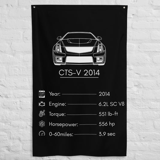 Cadillac CTS-V 2014 2014 car silhouette spec flag - White Brick Wall