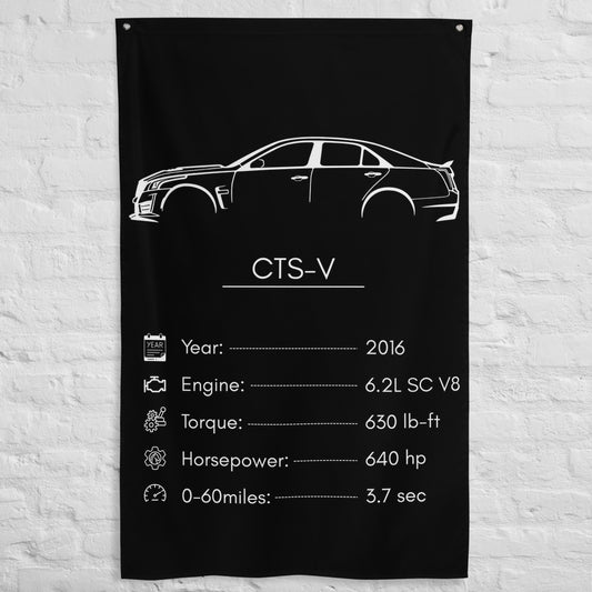 Cadillac CTS-V 2016 car silhouette spec flag - White Brick Wall