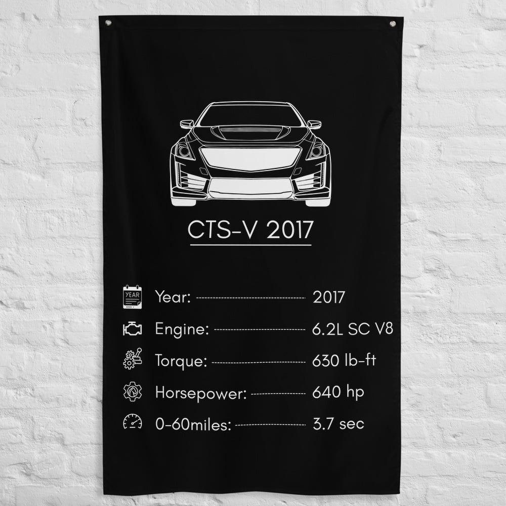 Cadillac CTS-V 2017 2017 car silhouette spec flag - White Brick Wall