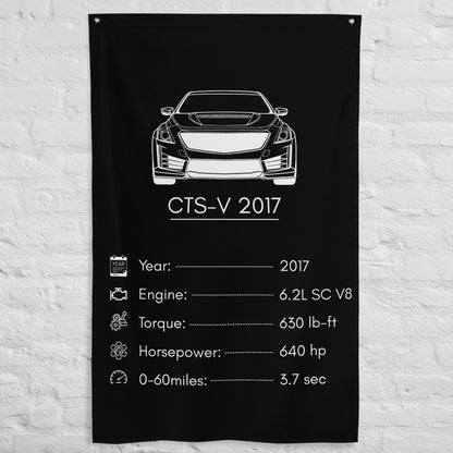 Cadillac CTS-V 2017 2017 car silhouette spec flag - White Brick Wall