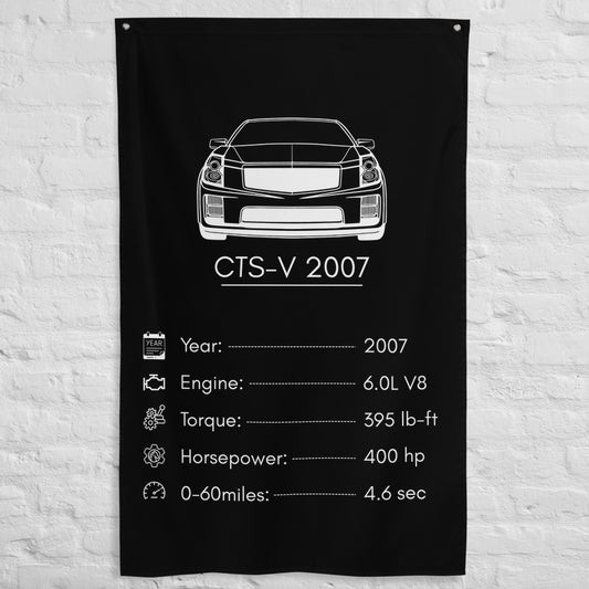 Cadillac CTS-V 2007 2007 car silhouette spec flag - White Brick Wall