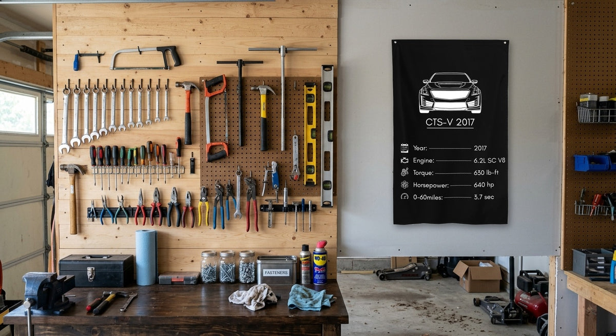 Cadillac CTS-V 2017 2017 car silhouette spec flag - Garage Pegboard Wall