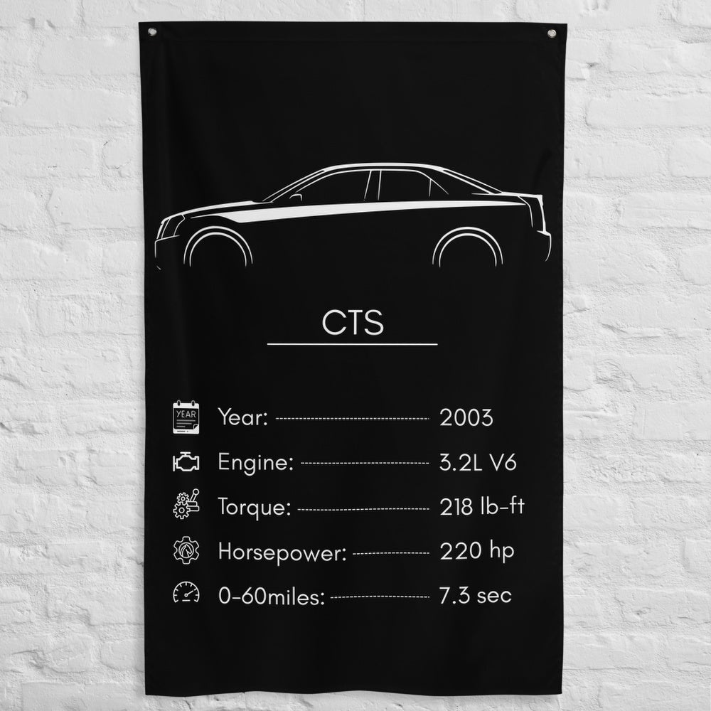 Cadillac CTS 2003 car silhouette spec flag - White Brick Wall