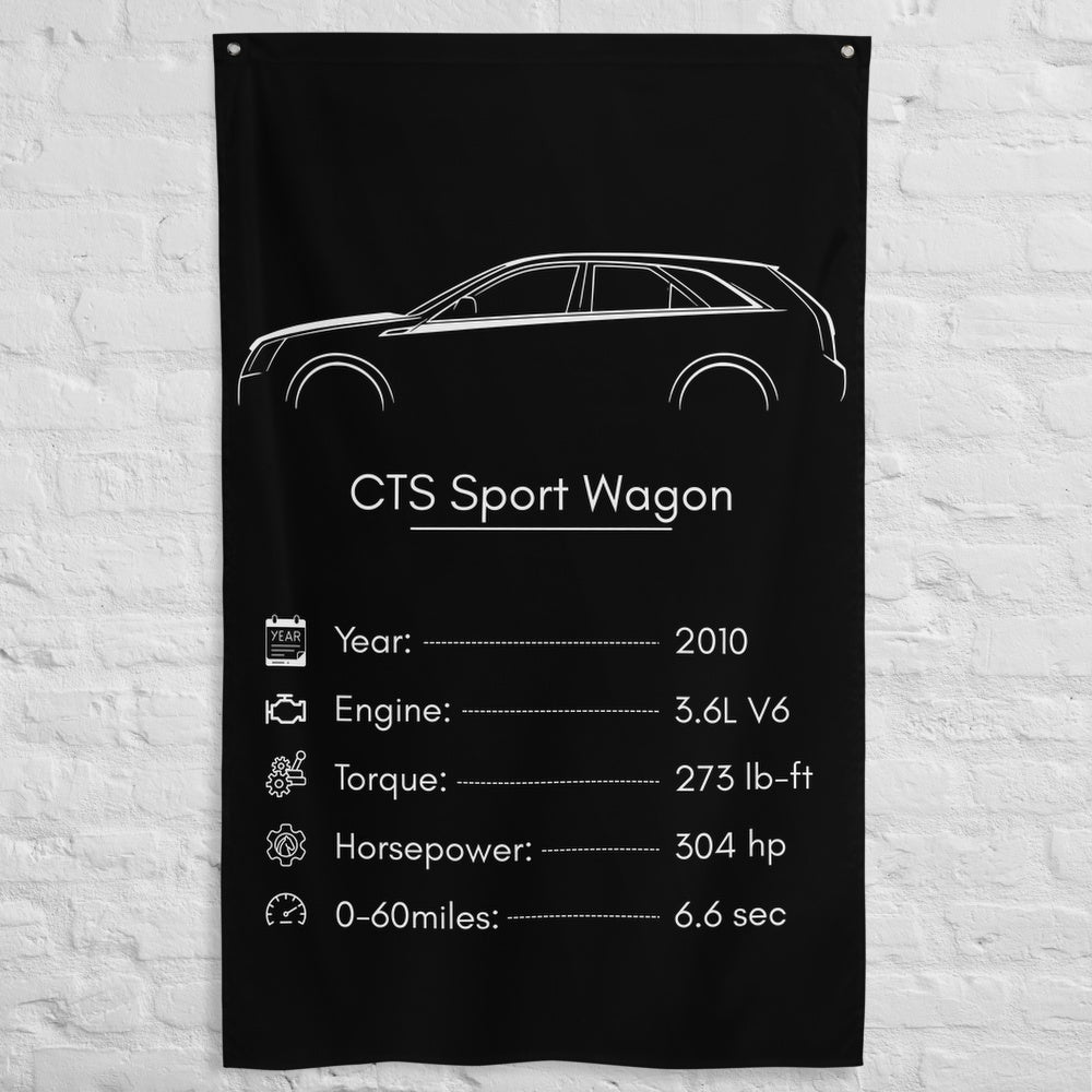 Cadillac CTS Sport Wagon 2010 car silhouette spec flag - White Brick Wall