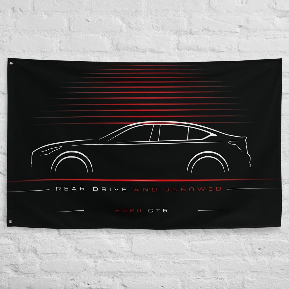 Cadillac CT5 2020 car silhouette flag - White Brick Wall