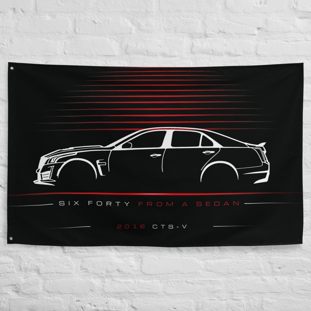 Cadillac CTS-V 2016 car silhouette flag - White Brick Wall
