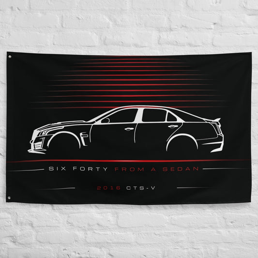 Cadillac CTS-V 2016 car silhouette flag - White Brick Wall