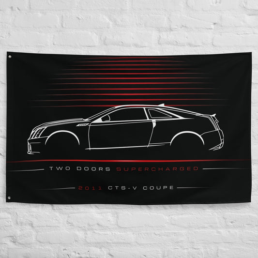Cadillac CTS-V Coupe 2011 car silhouette flag - White Brick Wall